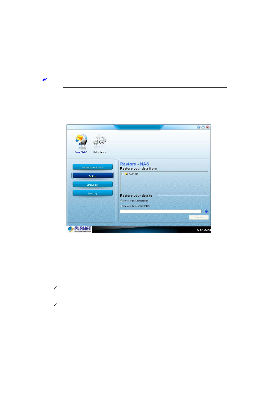 6 performing a restore | PLANET NAS-7400 User Manual | Page 62 / 149