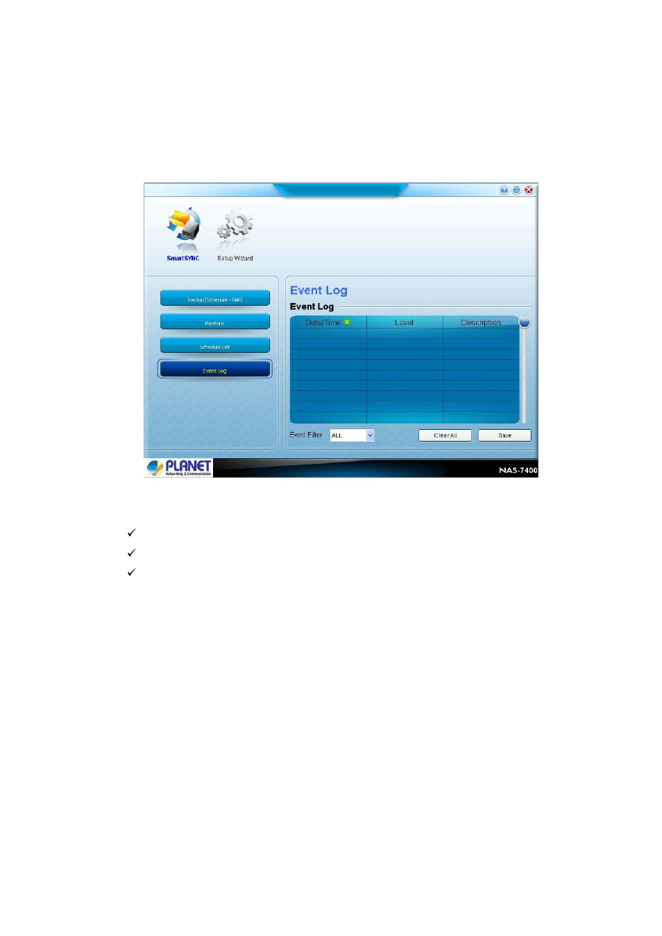 9 viewing the event log | PLANET NAS-7400 User Manual | Page 67 / 149