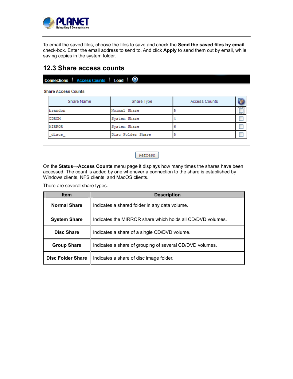 3 share access counts | PLANET NAS-7410 User Manual | Page 104 / 125