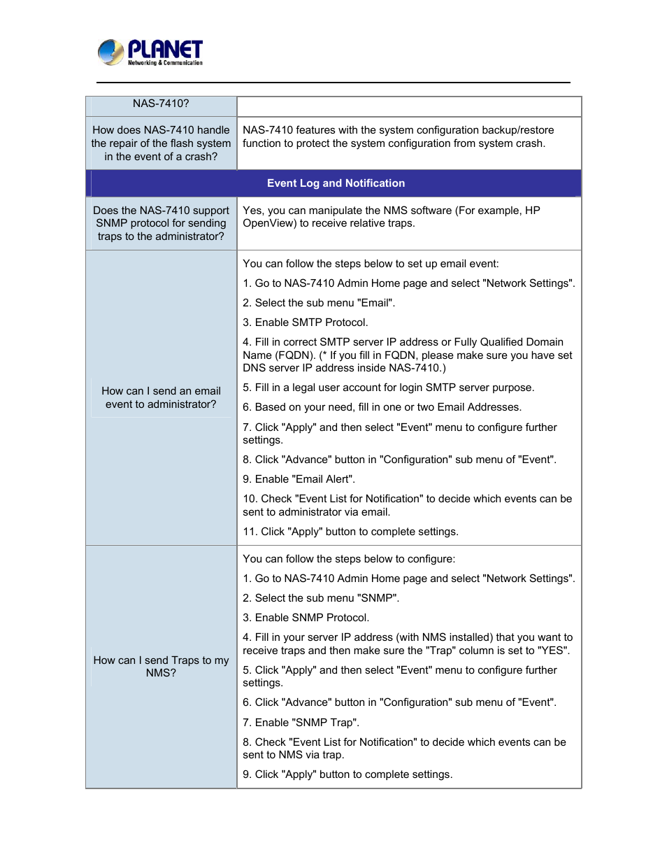 PLANET NAS-7410 User Manual | Page 124 / 125