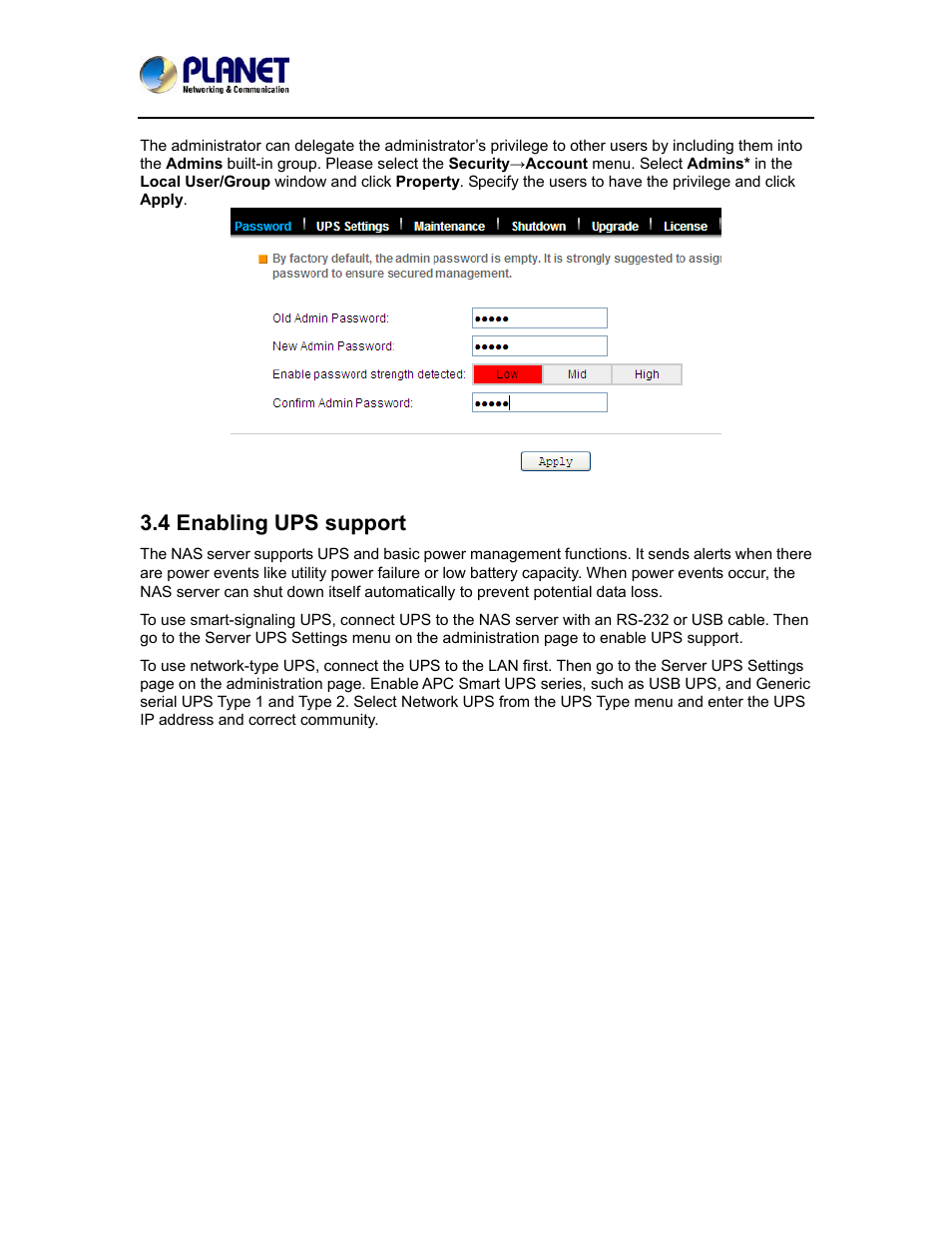 4 enabling ups support | PLANET NAS-7410 User Manual | Page 23 / 125