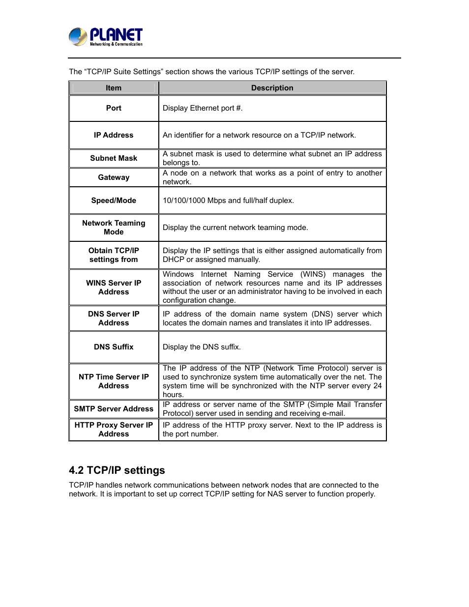 2 tcp/ip settings | PLANET NAS-7410 User Manual | Page 28 / 125