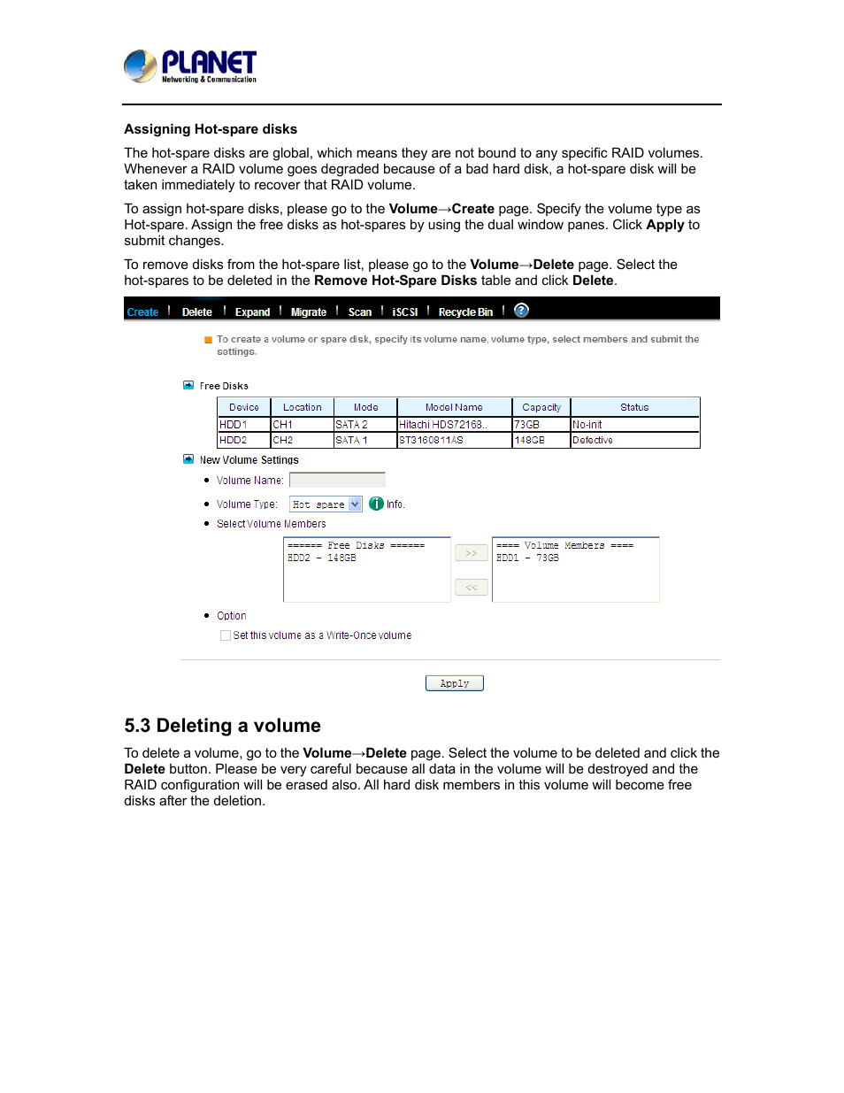 3 deleting a volume | PLANET NAS-7410 User Manual | Page 45 / 125