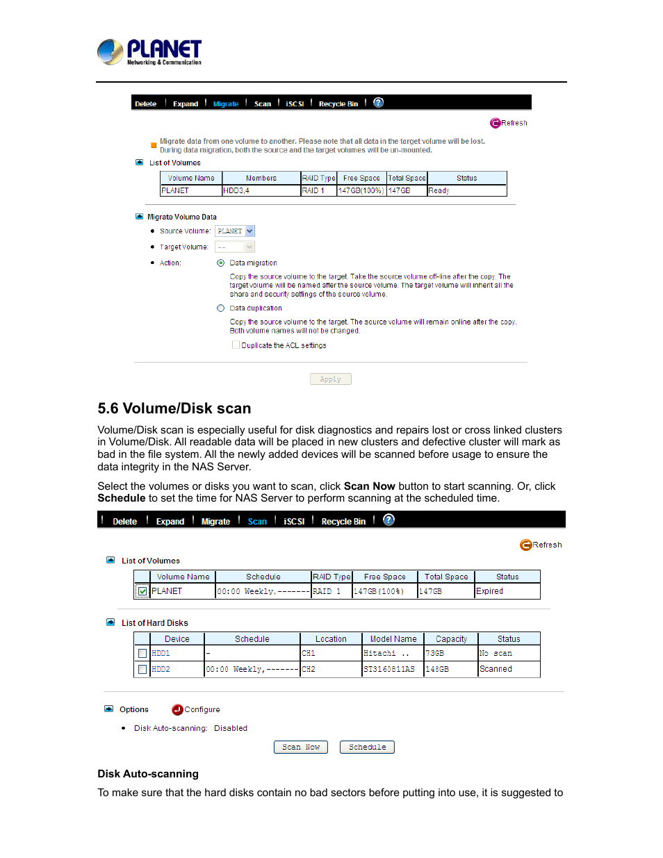 6 volume/disk scan | PLANET NAS-7410 User Manual | Page 47 / 125