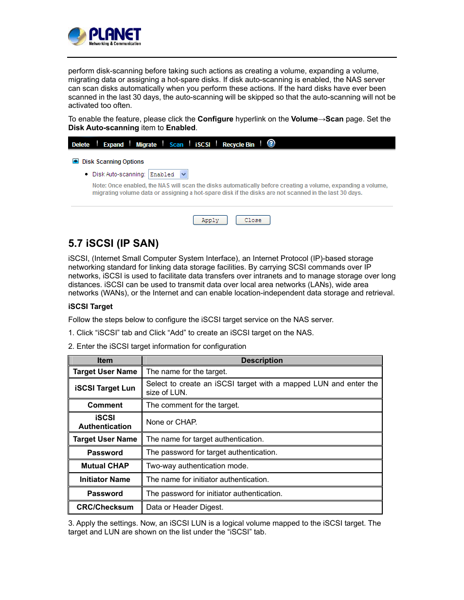 7 iscsi (ip san) | PLANET NAS-7410 User Manual | Page 48 / 125