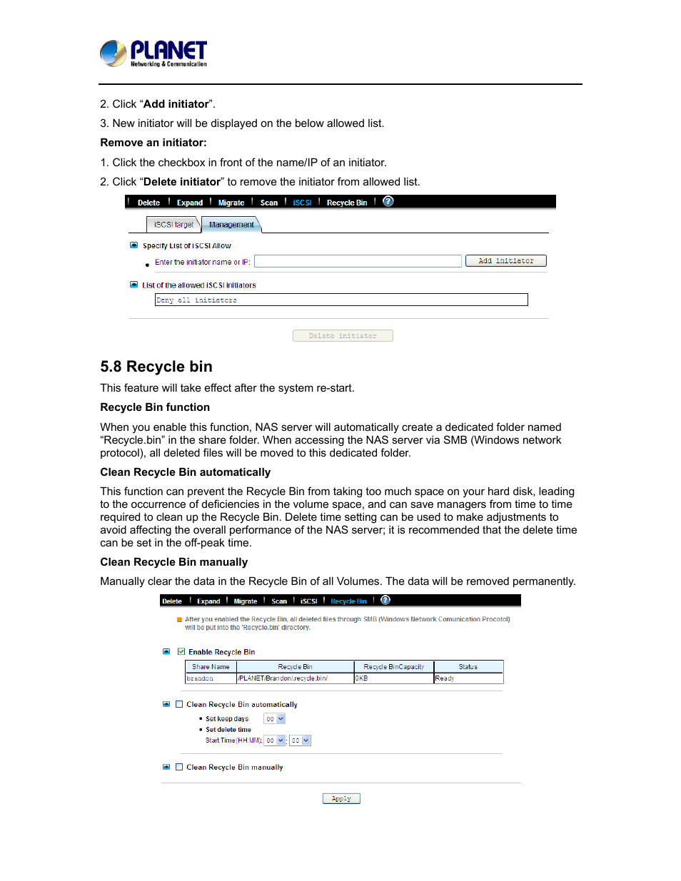 8 recycle bin | PLANET NAS-7410 User Manual | Page 50 / 125