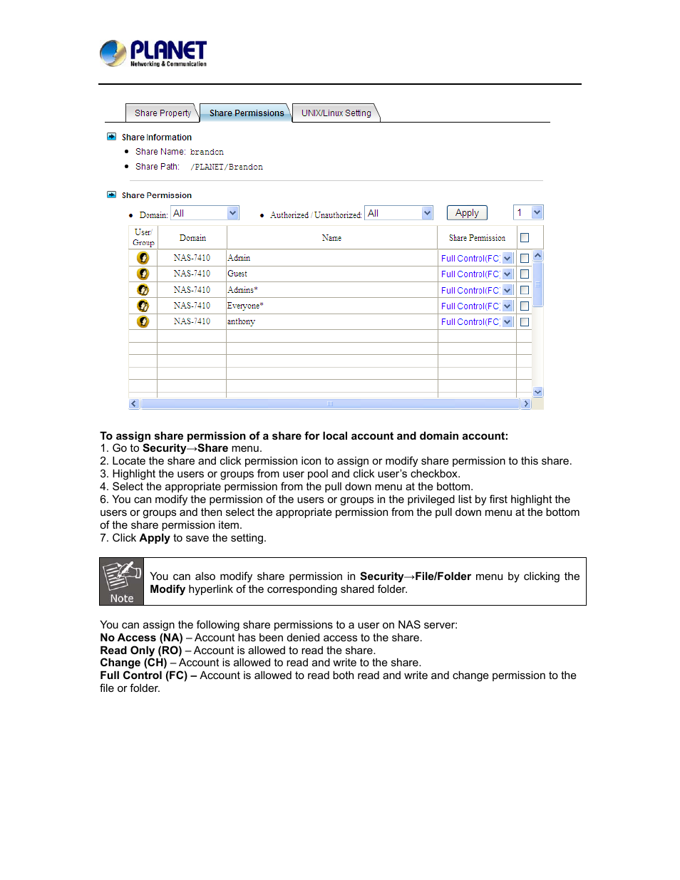 PLANET NAS-7410 User Manual | Page 54 / 125