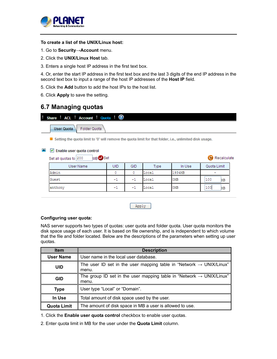 7 managing quotas | PLANET NAS-7410 User Manual | Page 64 / 125