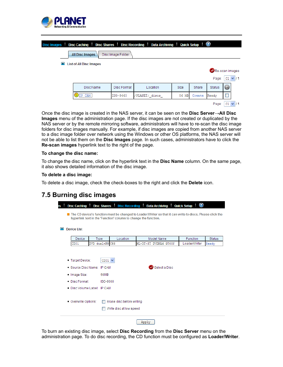 5 burning disc images | PLANET NAS-7410 User Manual | Page 72 / 125