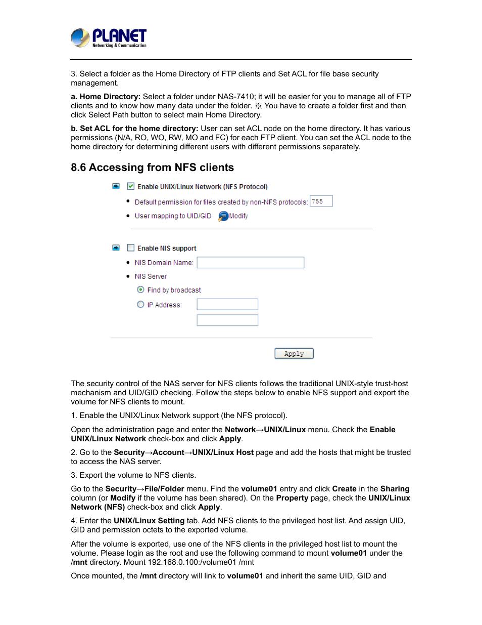 6 accessing from nfs clients | PLANET NAS-7410 User Manual | Page 81 / 125