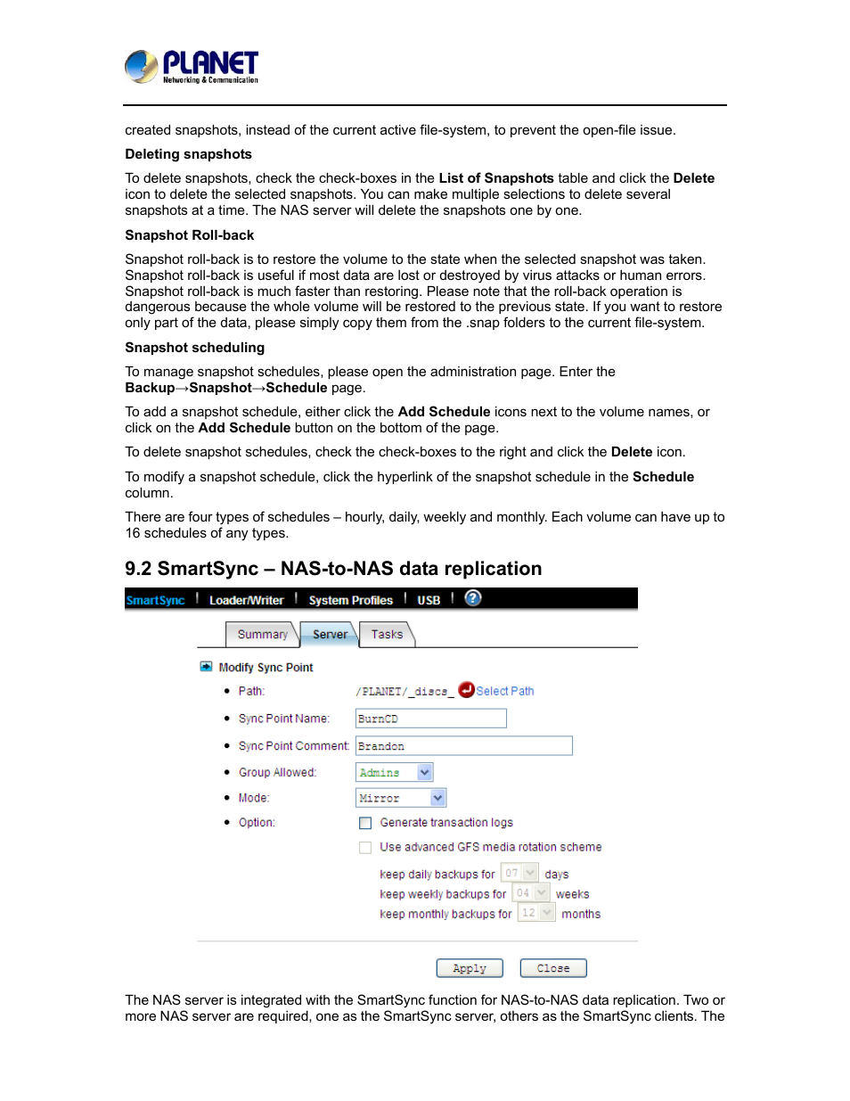 2 smartsync – nas-to-nas data replication | PLANET NAS-7410 User Manual | Page 84 / 125