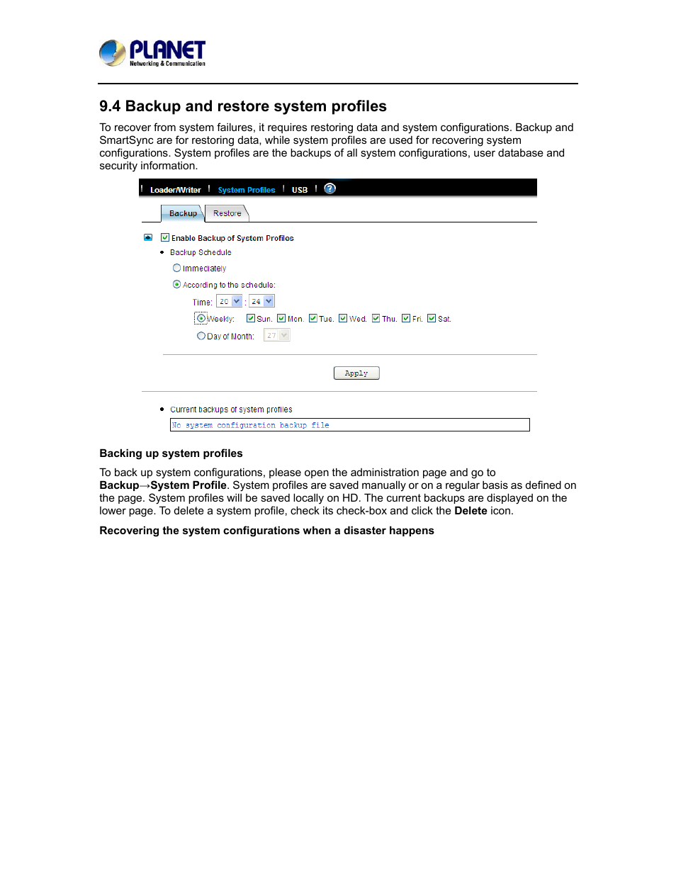 4 backup and restore system profiles | PLANET NAS-7410 User Manual | Page 90 / 125