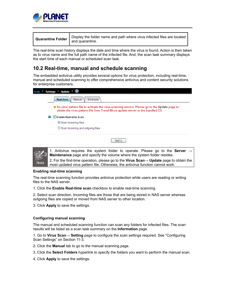 2 real-time, manual and schedule scanning | PLANET NAS-7410 User Manual | Page 94 / 125