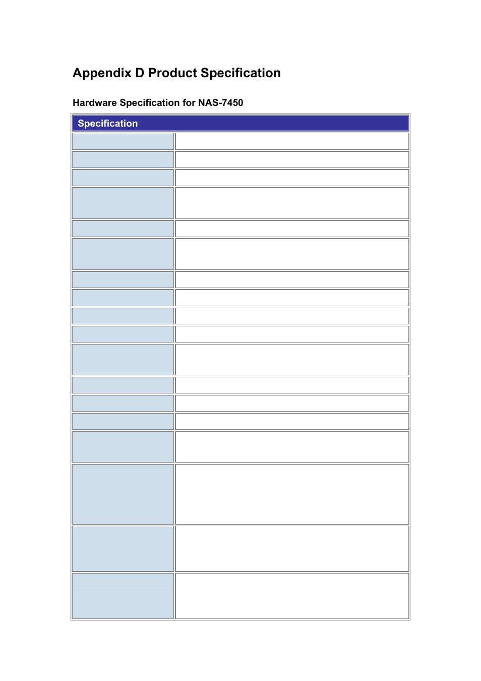 Appendix d product specification | PLANET NAS-7450 User Manual | Page 107 / 111