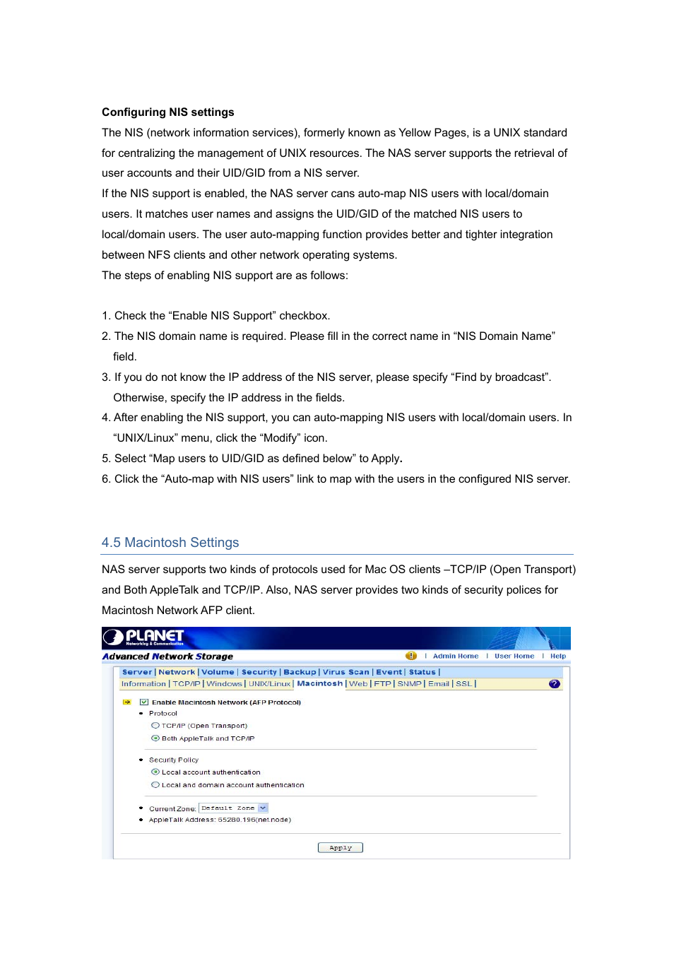 5 macintosh settings | PLANET NAS-7450 User Manual | Page 32 / 111