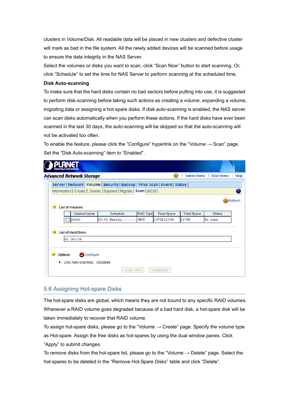 6 assigning hot-spare disks | PLANET NAS-7450 User Manual | Page 45 / 111