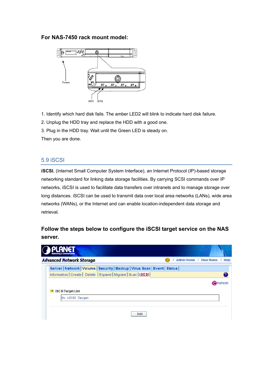 9 iscsi | PLANET NAS-7450 User Manual | Page 47 / 111