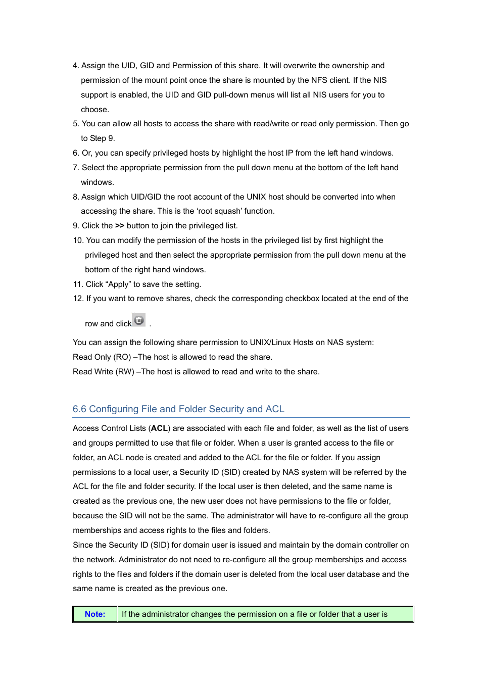 6 configuring file and folder security and acl | PLANET NAS-7450 User Manual | Page 57 / 111