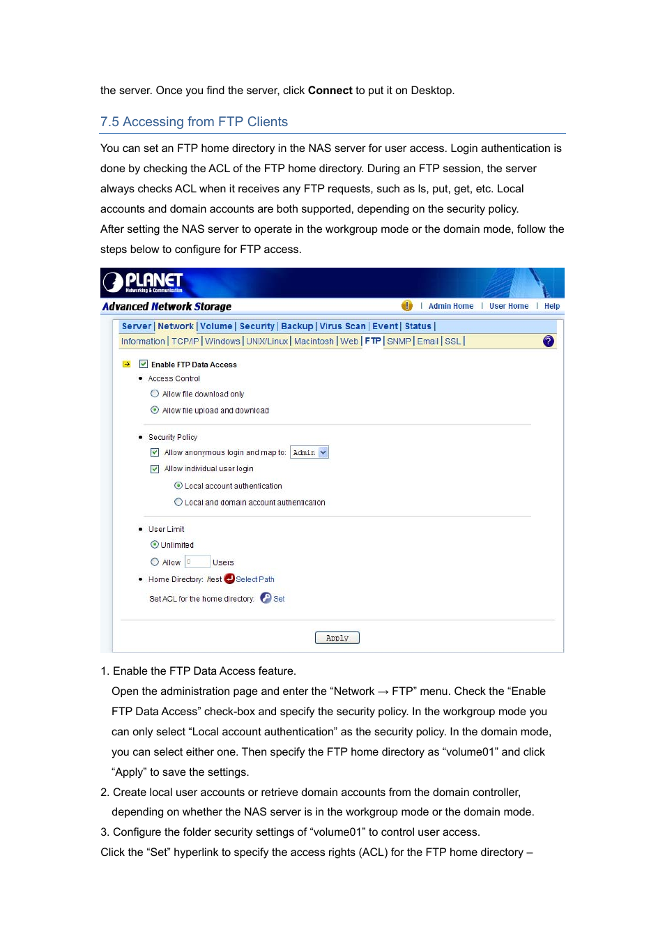 5 accessing from ftp clients | PLANET NAS-7450 User Manual | Page 68 / 111