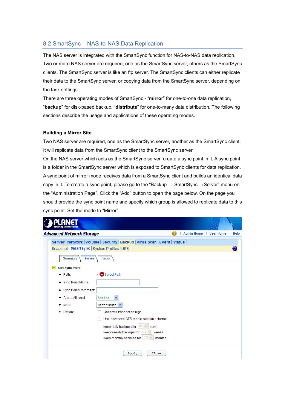 2 smartsync – nas-to-nas data replication | PLANET NAS-7450 User Manual | Page 74 / 111