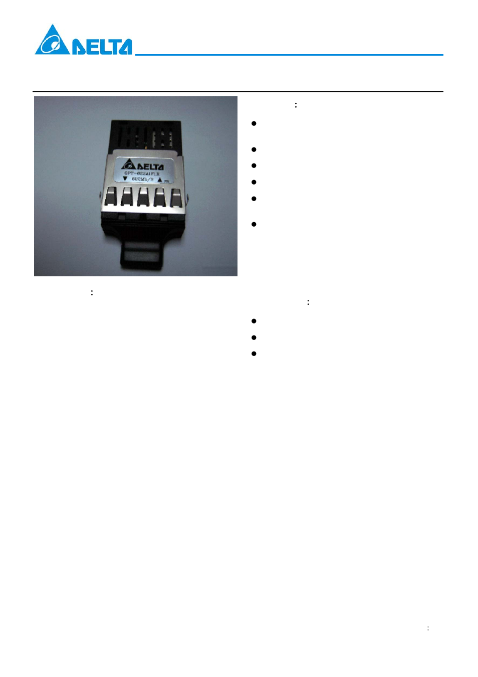 Delta Electronics Optical Transceiver Modules OPT-622A1F1R User Manual | 7 pages