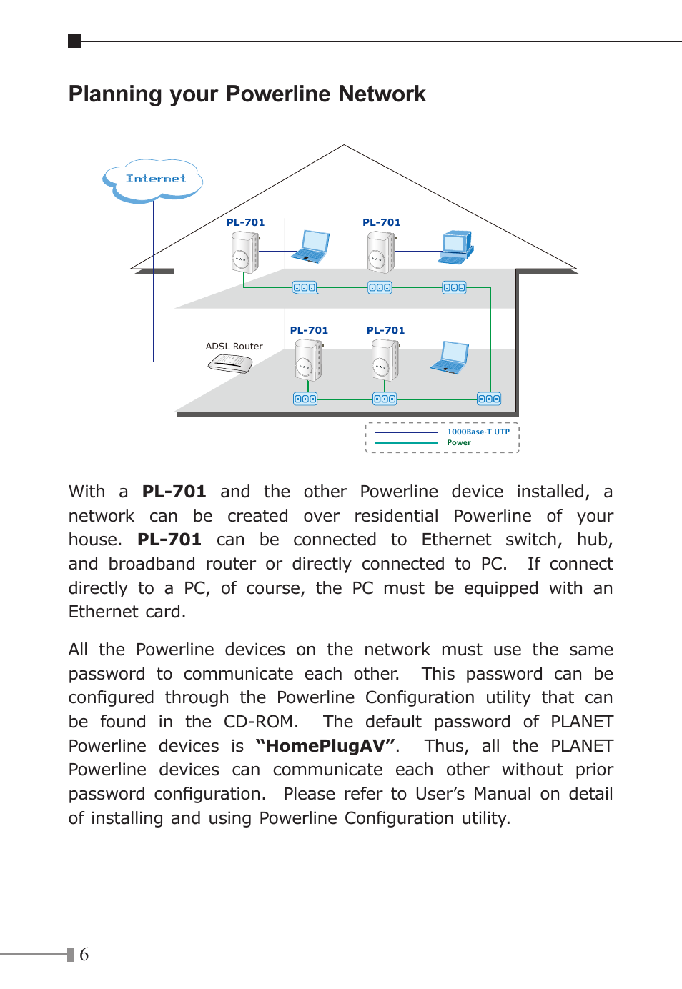 Planning your powerline network, Internet | PLANET PL-701 User Manual | Page 6 / 8