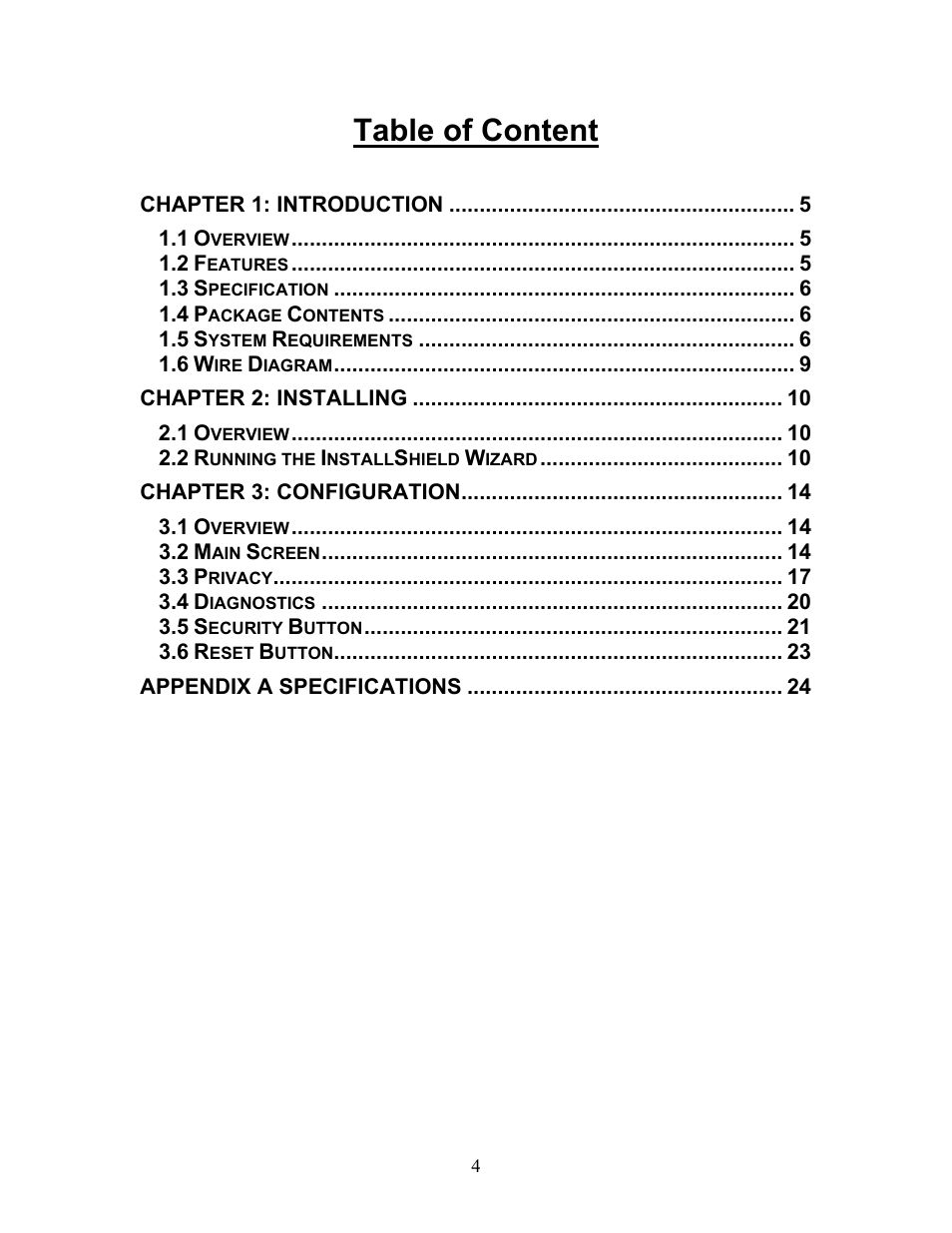 Table of content | PLANET PL-701 User Manual | Page 4 / 24