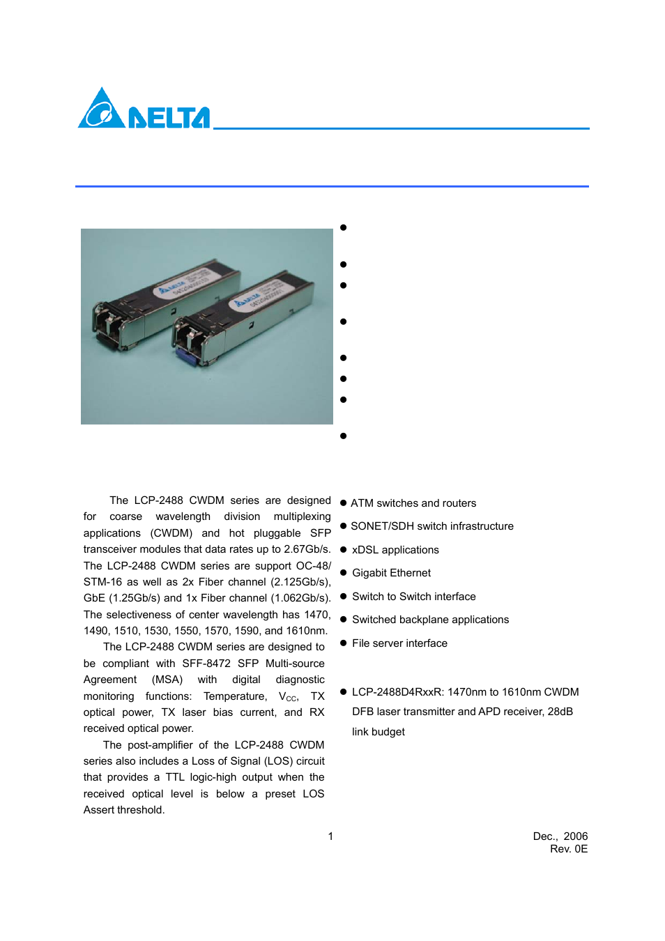 Delta Electronics Sonet STM-16 User Manual | 14 pages