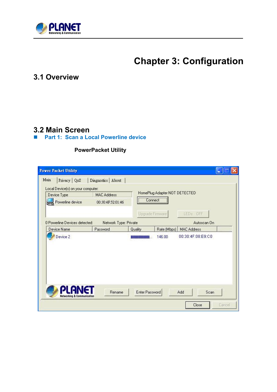 Chapter 3: configuration, Overview, 2 main screen | Verview, Creen, 1 overview | PLANET PL-751 User Manual | Page 18 / 28