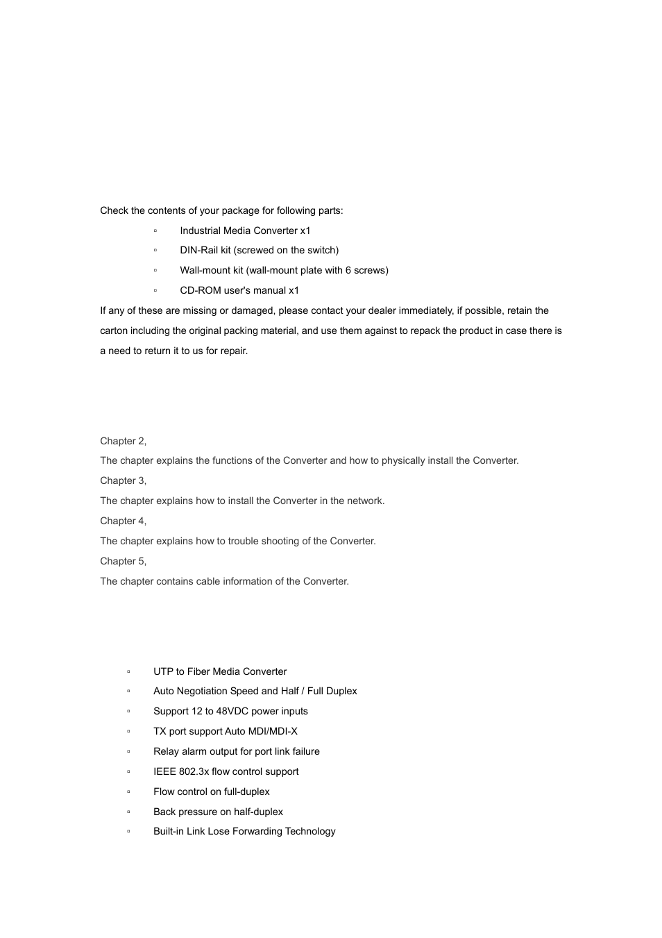 Introduction, 1 packet contents, 2 how to use this manual | 3 product feature | PLANET IFT-802 User Manual | Page 4 / 18