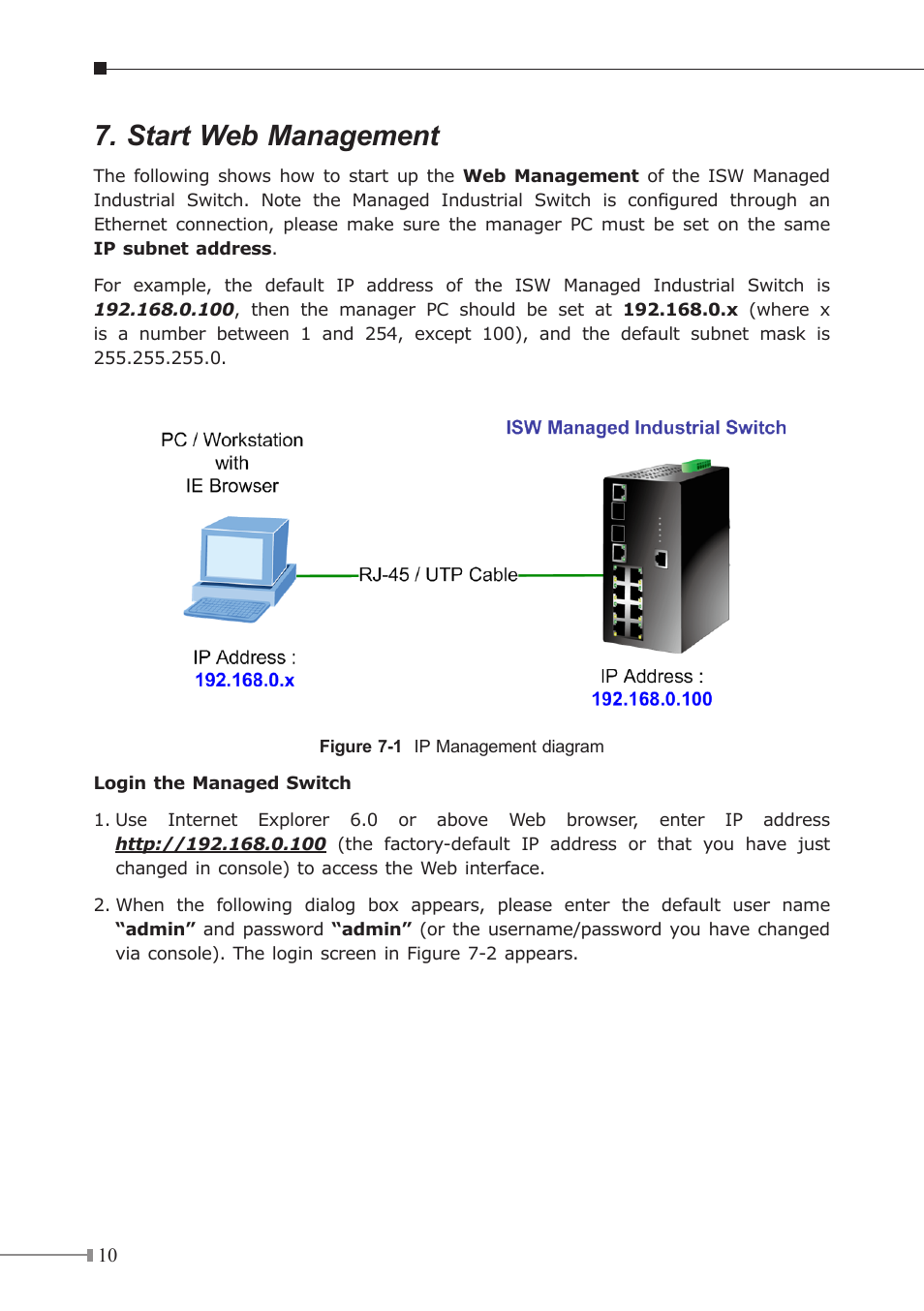 Start web management | PLANET ISW-1022M User Manual | Page 10 / 12