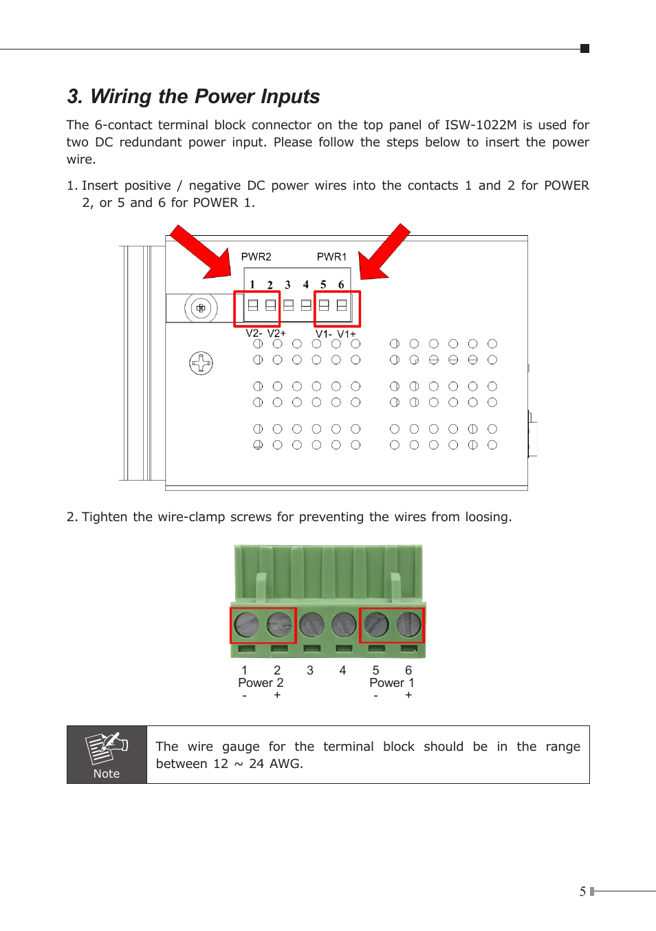 Wiring the power inputs | PLANET ISW-1022M User Manual | Page 5 / 12