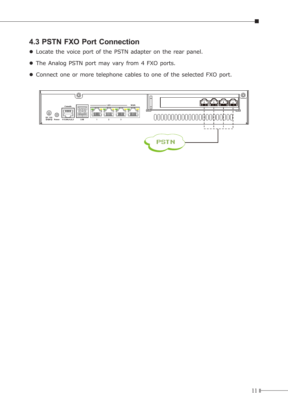 Pstn, 3 pstn fxo port connection, Internet | PLANET UMG-1000 User Manual | Page 11 / 20