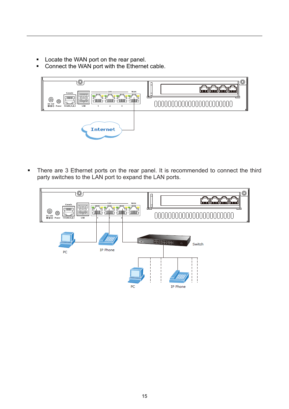 2 physical connection, 1 wan connection, 2 lan port connection | 1 wan connection 2.2.2 lan port connection | PLANET UMG-1000 User Manual | Page 15 / 131