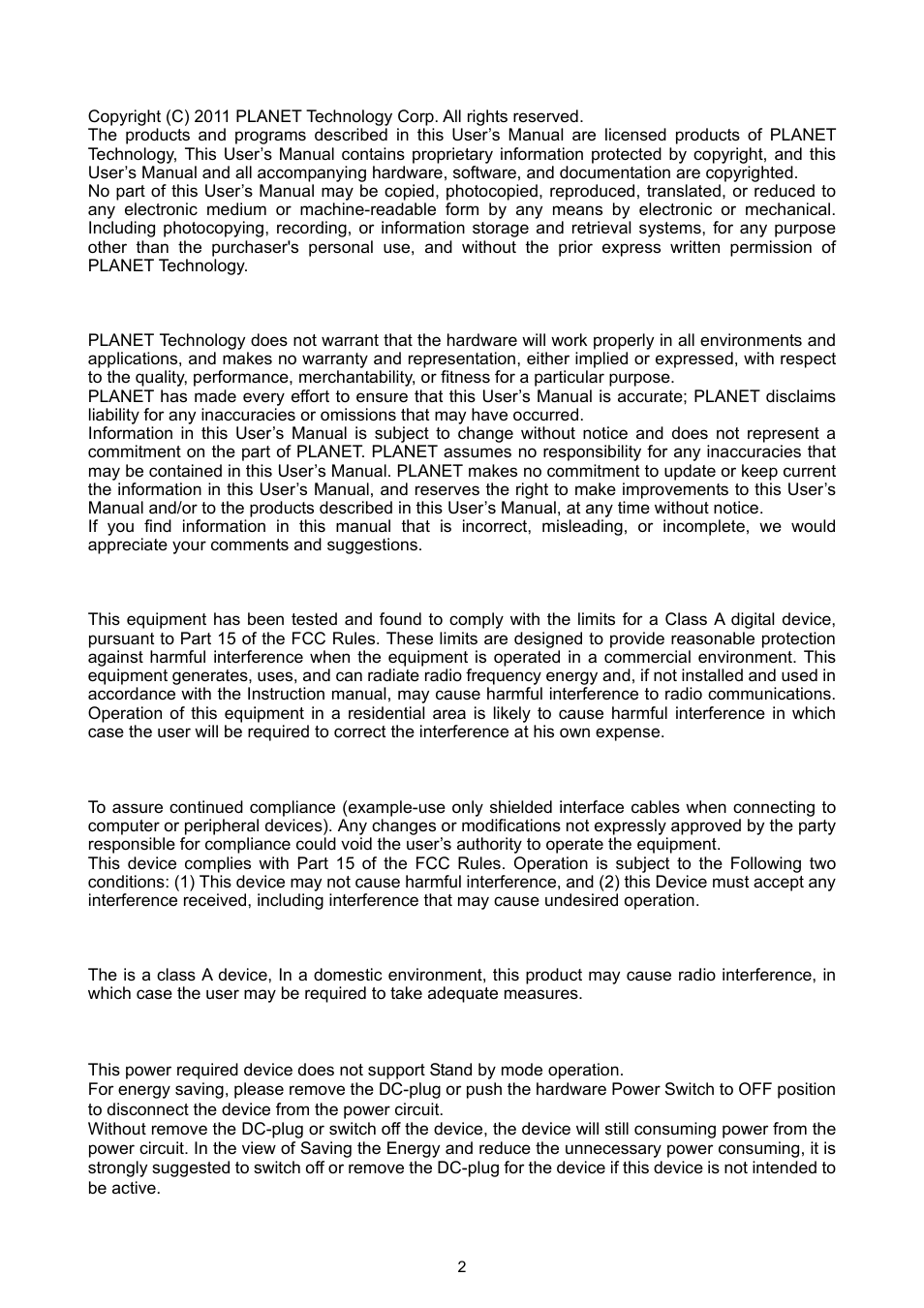 PLANET UMG-1000 User Manual | Page 2 / 131