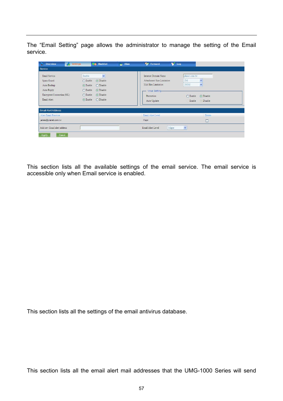 2 email basic setting | PLANET UMG-1000 User Manual | Page 57 / 131