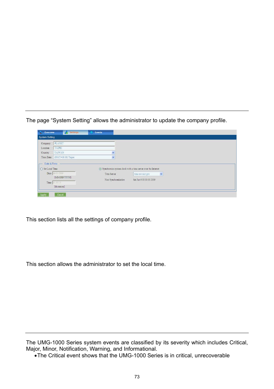 2 system setting, 3 system event log, 2 system setting 13.3 system event log | PLANET UMG-1000 User Manual | Page 73 / 131