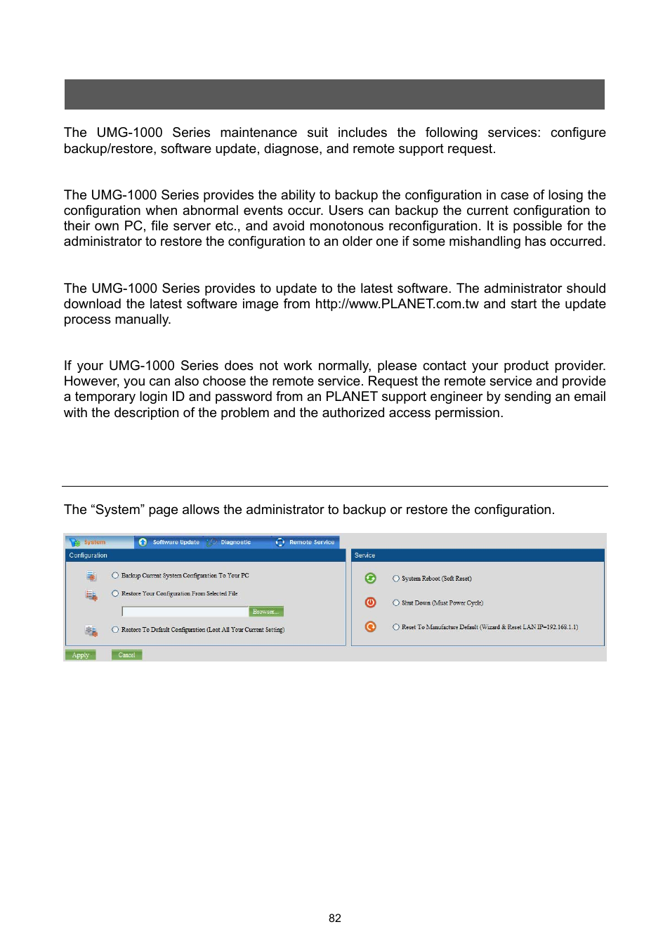 Web management - maintenance, 1 system | PLANET UMG-1000 User Manual | Page 82 / 131