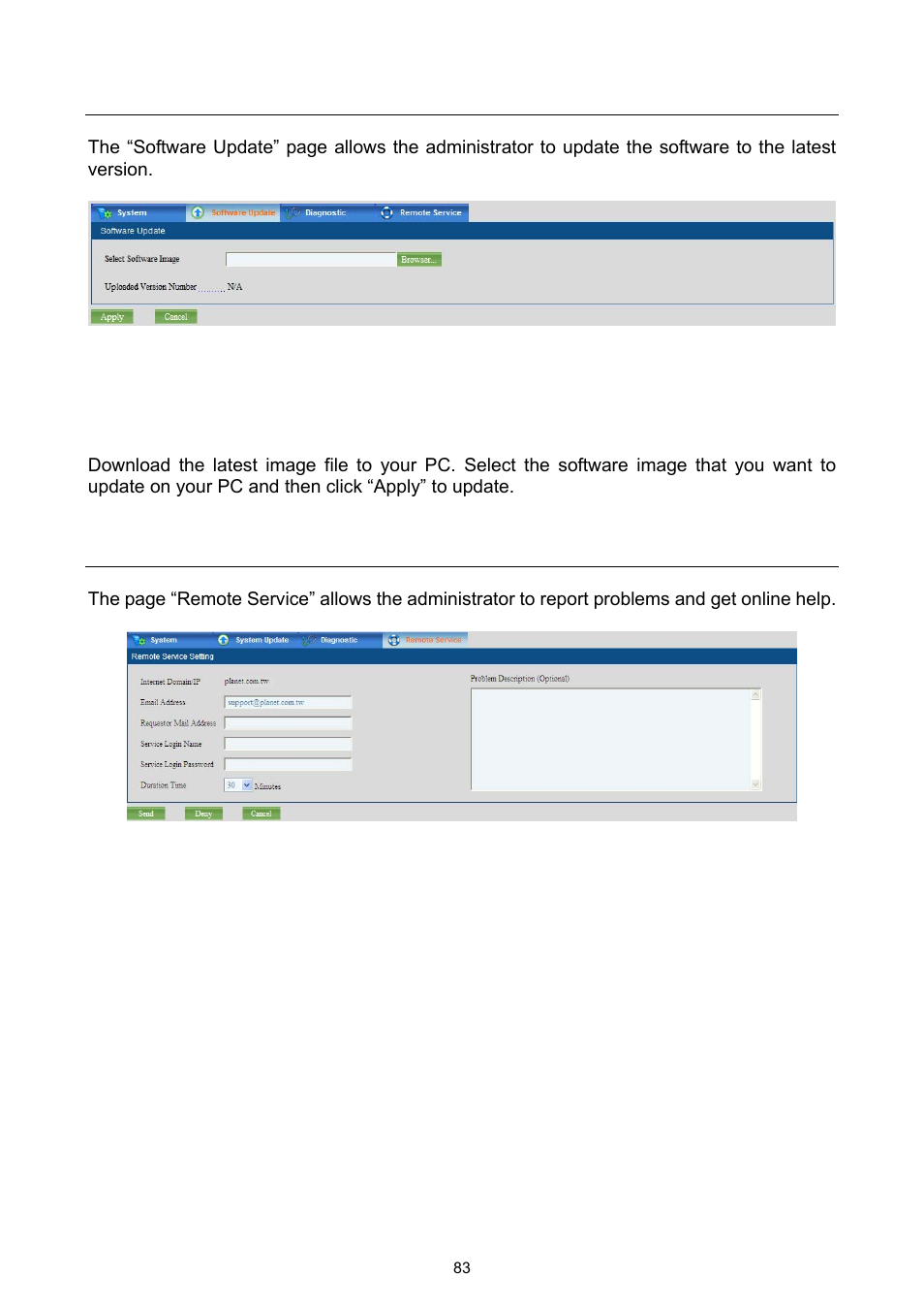 2 software update, 3 remote service, 2 software update 15.3 remote service | PLANET UMG-1000 User Manual | Page 83 / 131