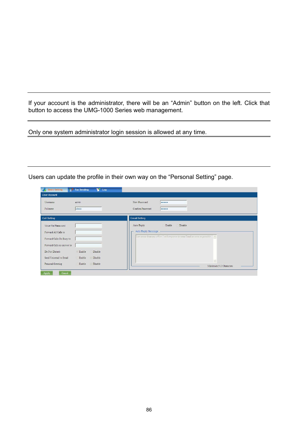 3 access to administrator, 4 personal setting | PLANET UMG-1000 User Manual | Page 86 / 131