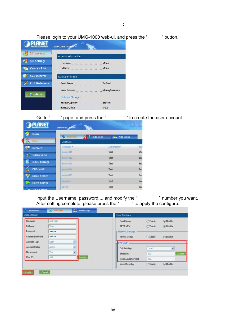 PLANET UMG-1000 User Manual | Page 98 / 131