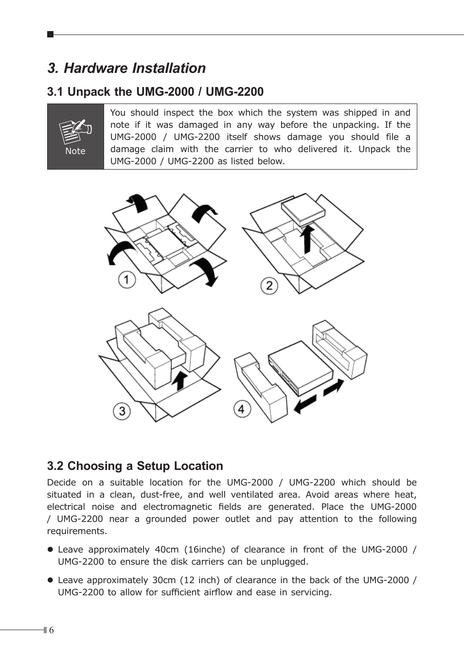 Hardware installation, 2 choosing a setup location | PLANET UMG-2000 User Manual | Page 6 / 20