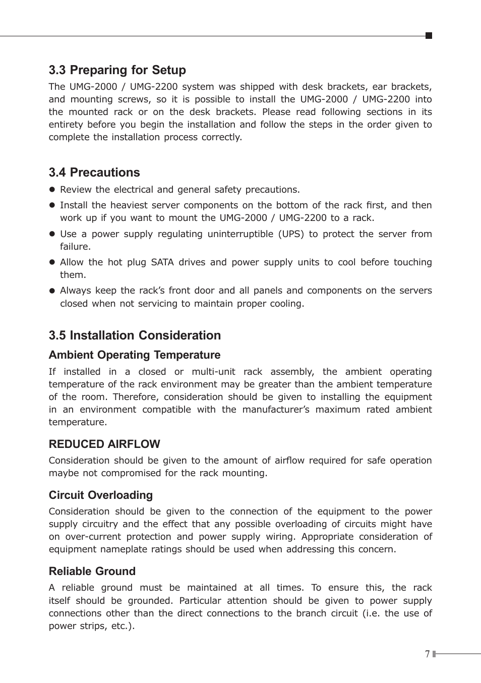 3 preparing for setup, 4 precautions, 5 installation consideration | PLANET UMG-2000 User Manual | Page 7 / 20