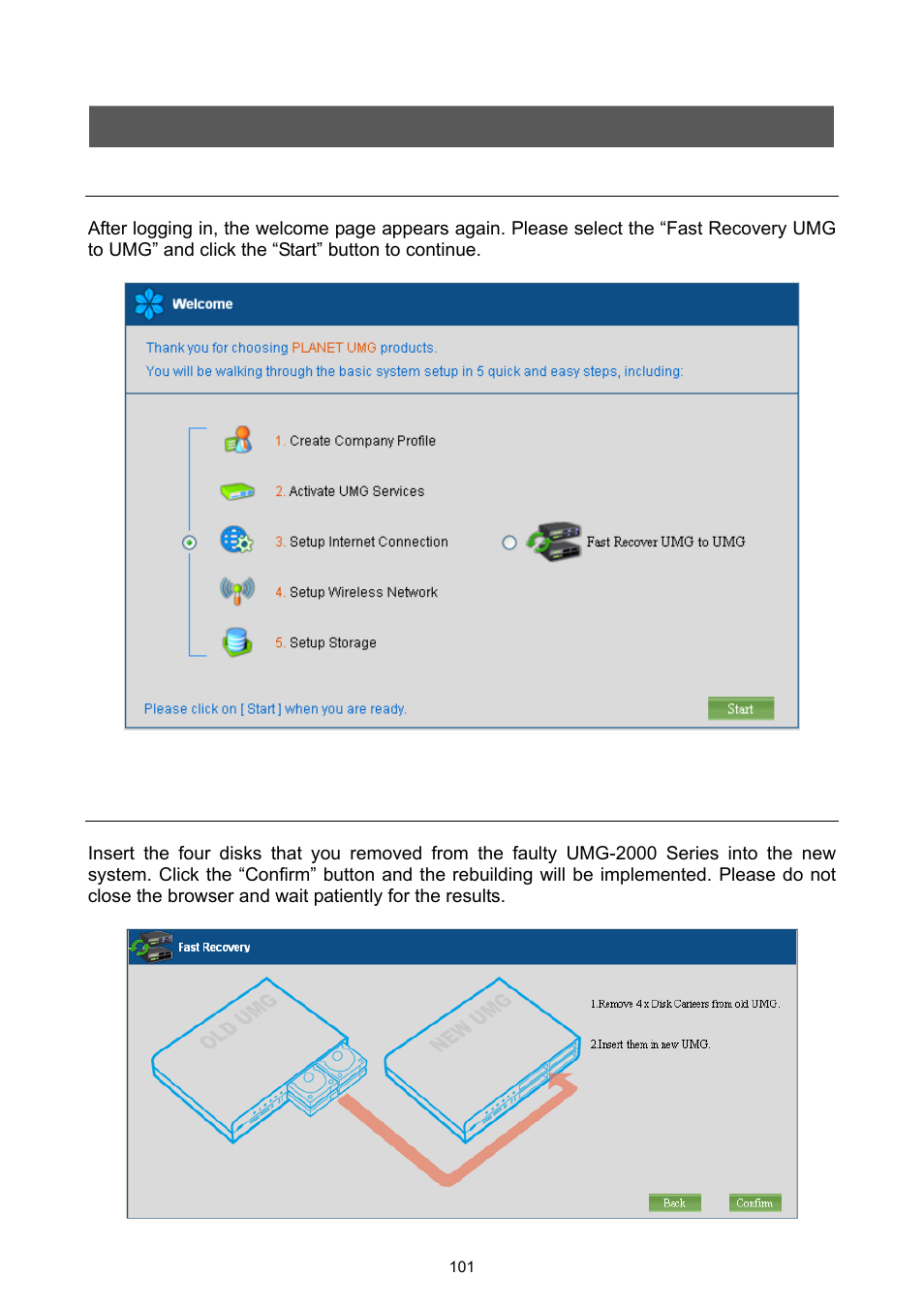 Appendix a - fast recovery, Welcome to fast recovery, Fast recovery | Welcome to fast recovery fast recovery | PLANET UMG-2000 User Manual | Page 101 / 145