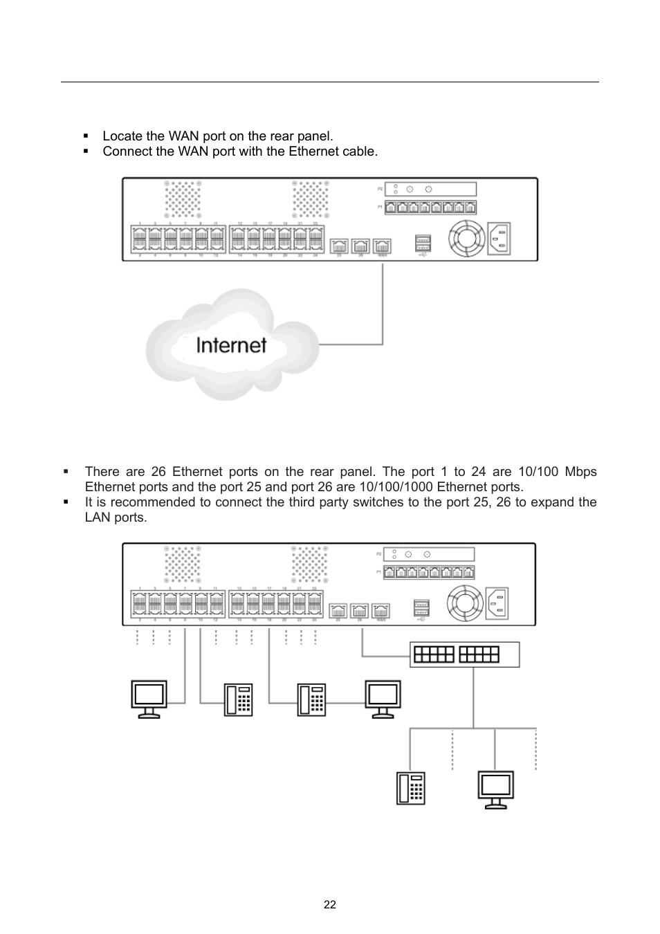 2 physical connection, 1 wan connection, 2 lan port connection | 1 wan connection 2.2.2 lan port connection | PLANET UMG-2000 User Manual | Page 22 / 145