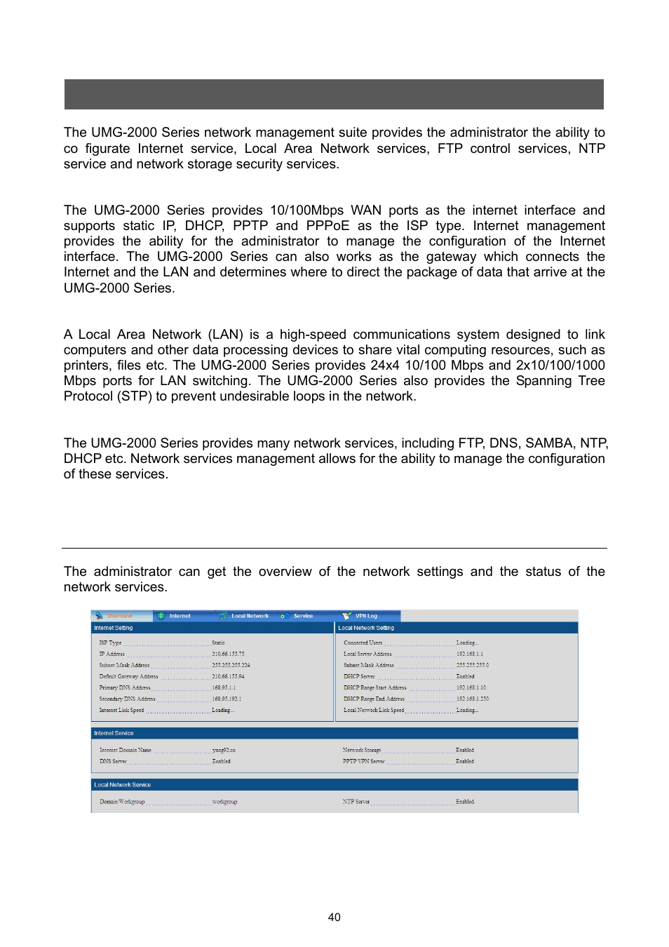 Web management - network, 1 overview | PLANET UMG-2000 User Manual | Page 40 / 145