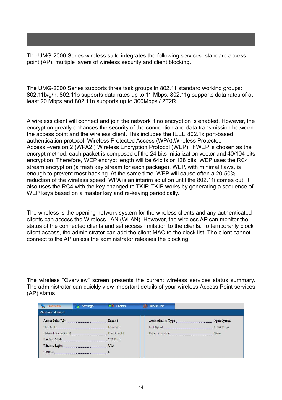 Web management - wireless, 1 overview | PLANET UMG-2000 User Manual | Page 44 / 145