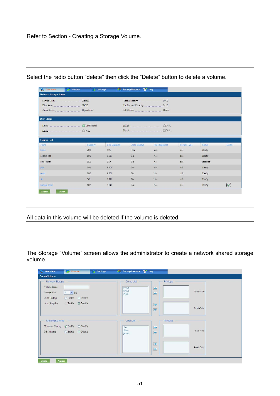 4 deleting a volume, 5 creating a storage volume, 4 deleting a volume 7.5 creating a storage volume | PLANET UMG-2000 User Manual | Page 51 / 145