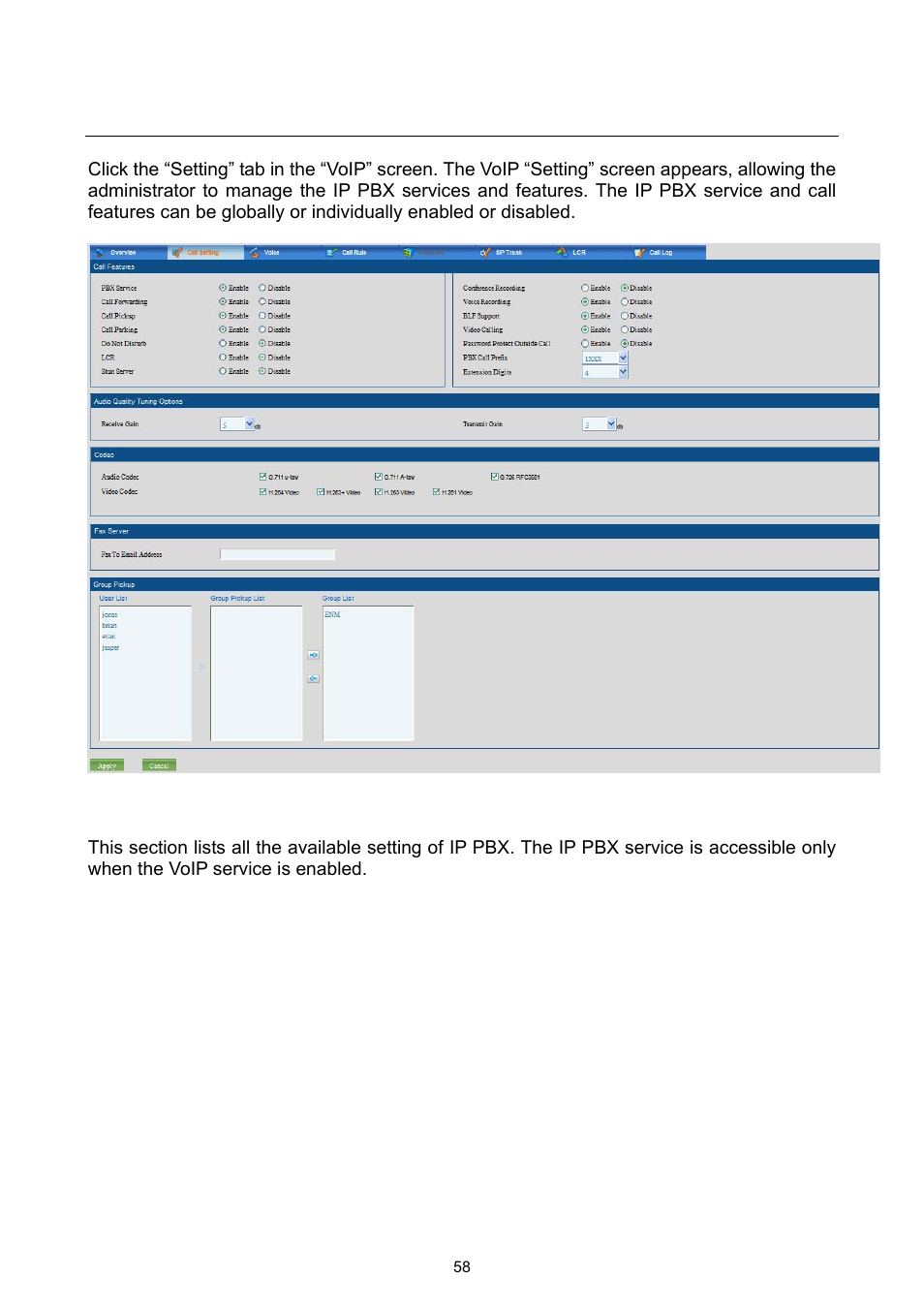 2 ip pbx call setting | PLANET UMG-2000 User Manual | Page 58 / 145