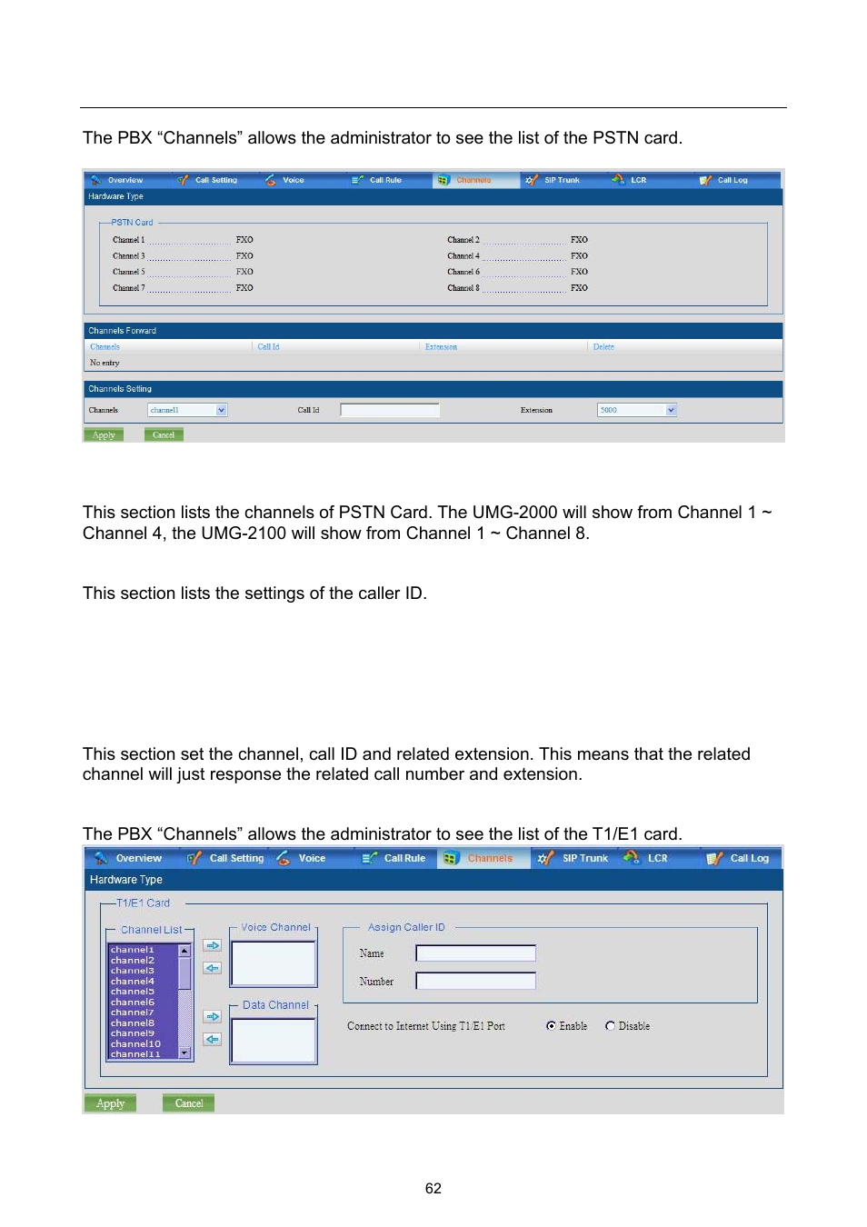 5 ip pbx channel setting | PLANET UMG-2000 User Manual | Page 62 / 145